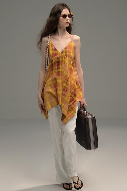 Tie-Dye Check Camisole Top