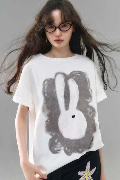 Rabbit Head Printed Cotton T-shirt