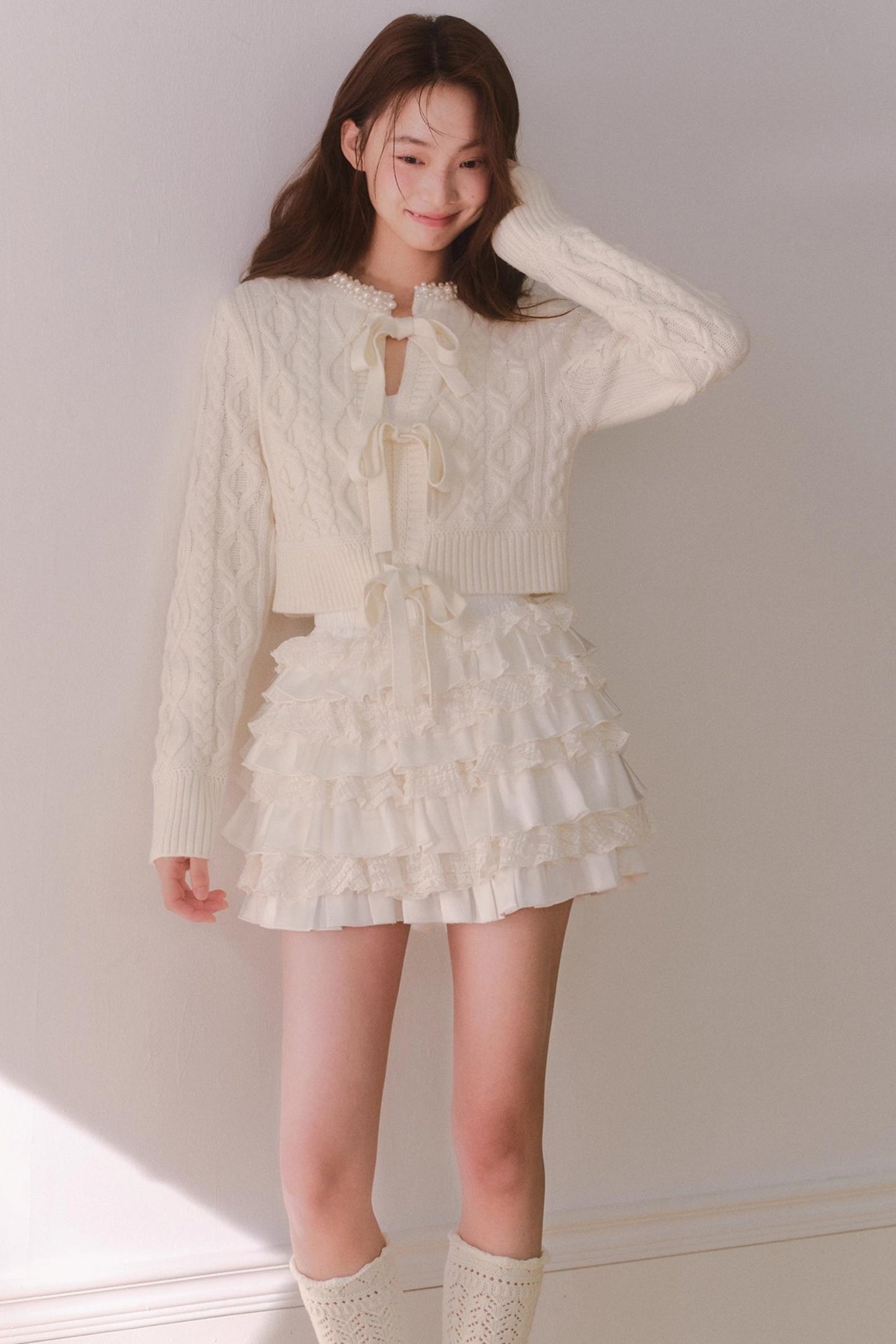 Off-White Satin Lace Skirt