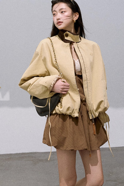 Vintage Contrast Cotton Linen Casual Short Jacket