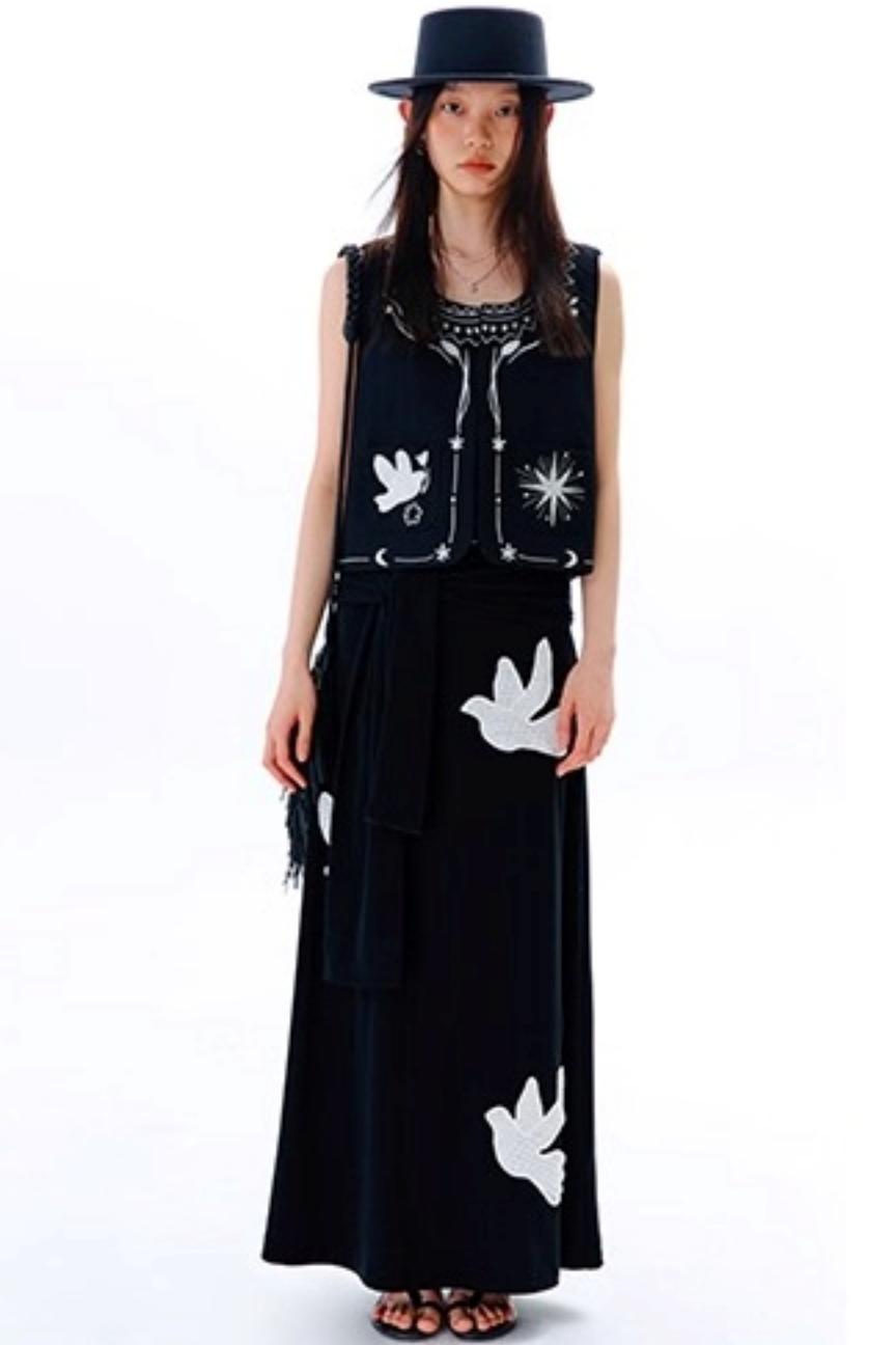 Bright Star Vintage Bird Embroidery Wool Jacket Set-Up