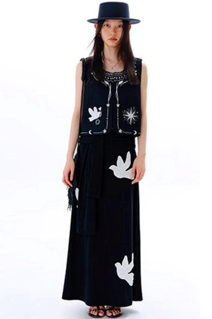 Bright Star Vintage Bird Embroidery Wool Jacket Set-Up