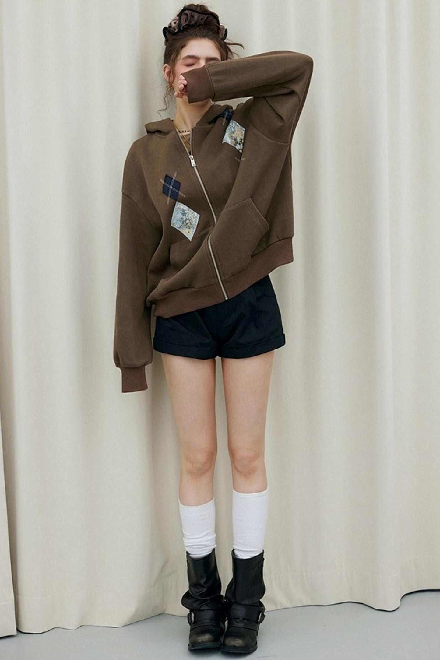 Diamond Check Hooded Cardigan