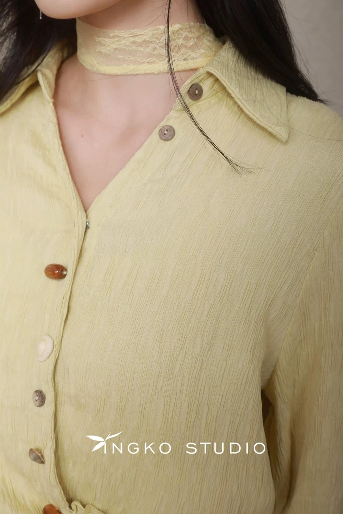 Pale Yellow Stone Button Shirt