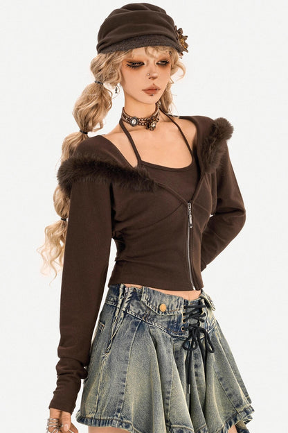 Retro Denim Pleated Skirt