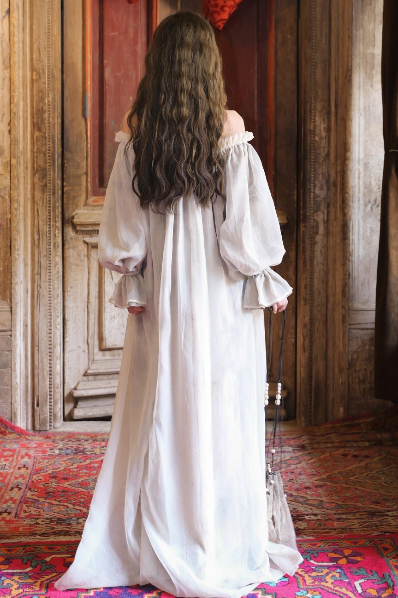 French Romantic Lace Neck Long Dress