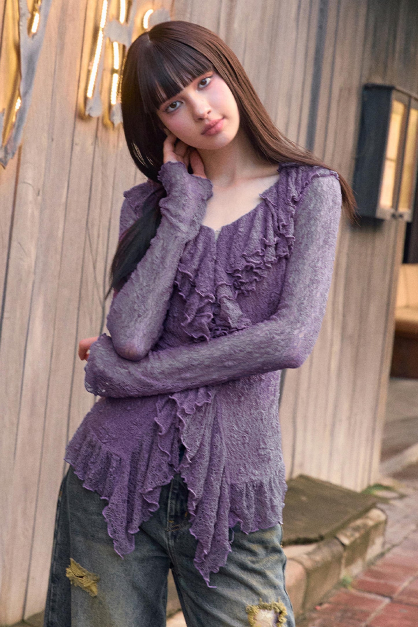 Summer Lace Ruffle Knit Top