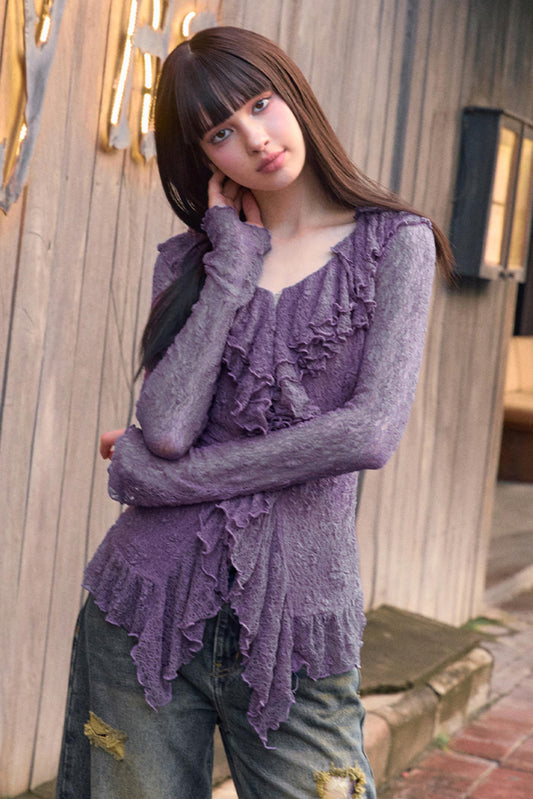 Summer Lace Ruffle Knit Top