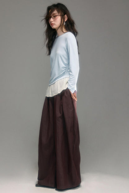 Knitted Panel Long-Sleeved T-Shirt