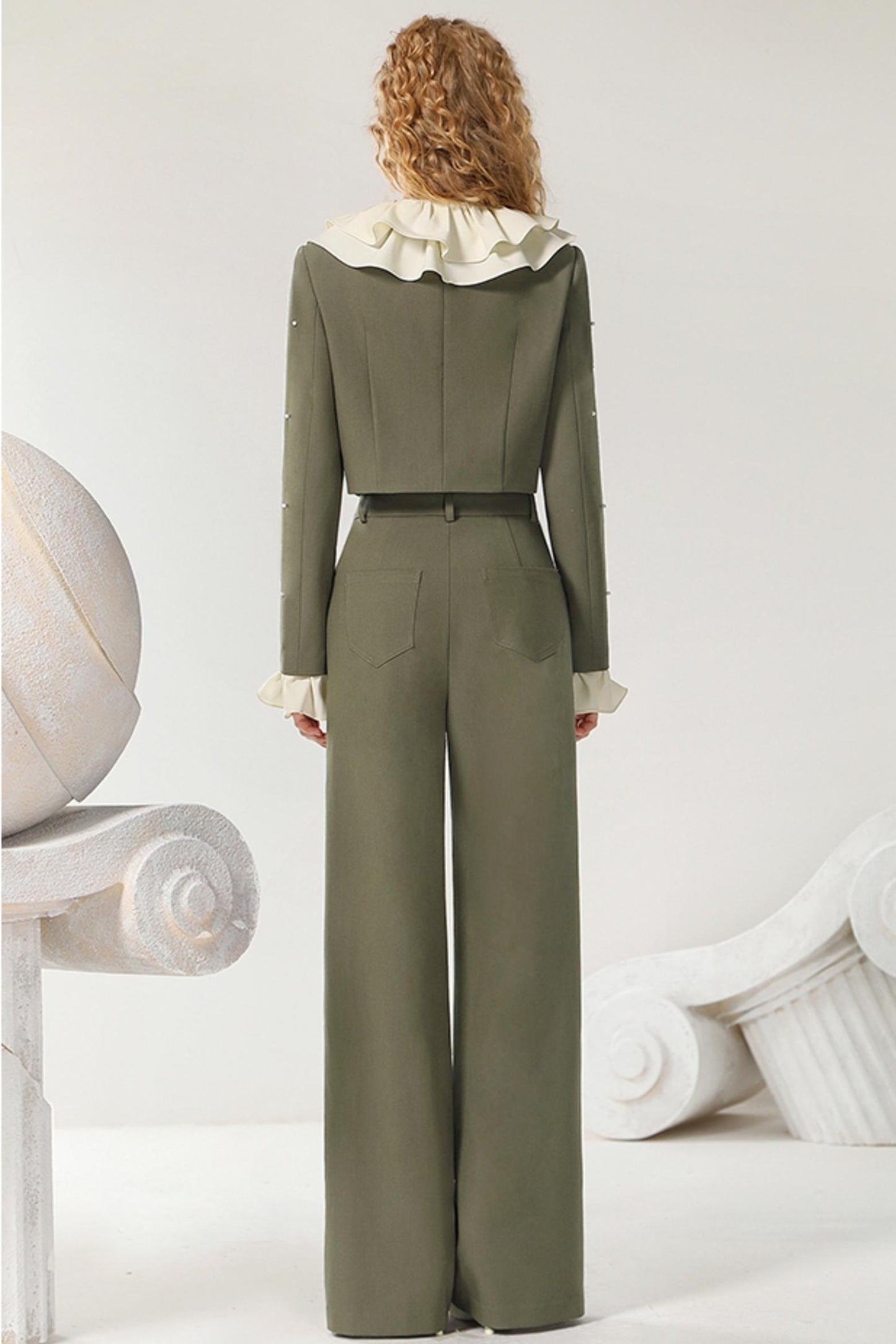 Army Green Loose Wide-Leg Pants