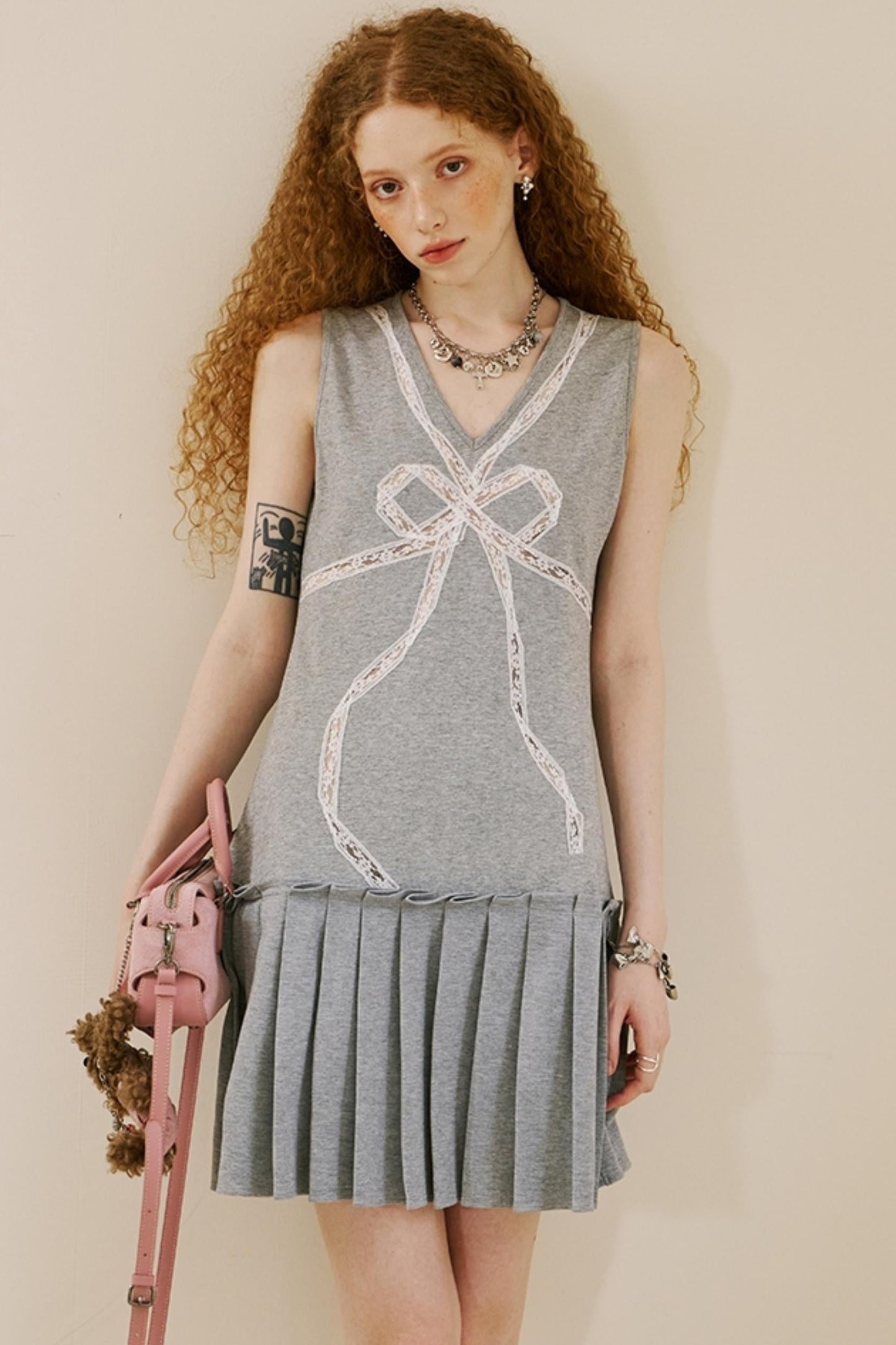 Chic V-Neck Lace Knit Dress