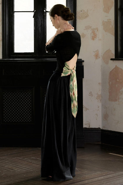 Black Knitted Contrast T-Shirt