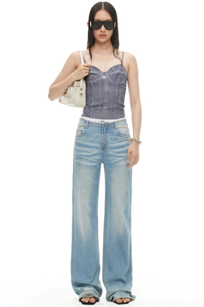 Denim Pleated Camisole Top
