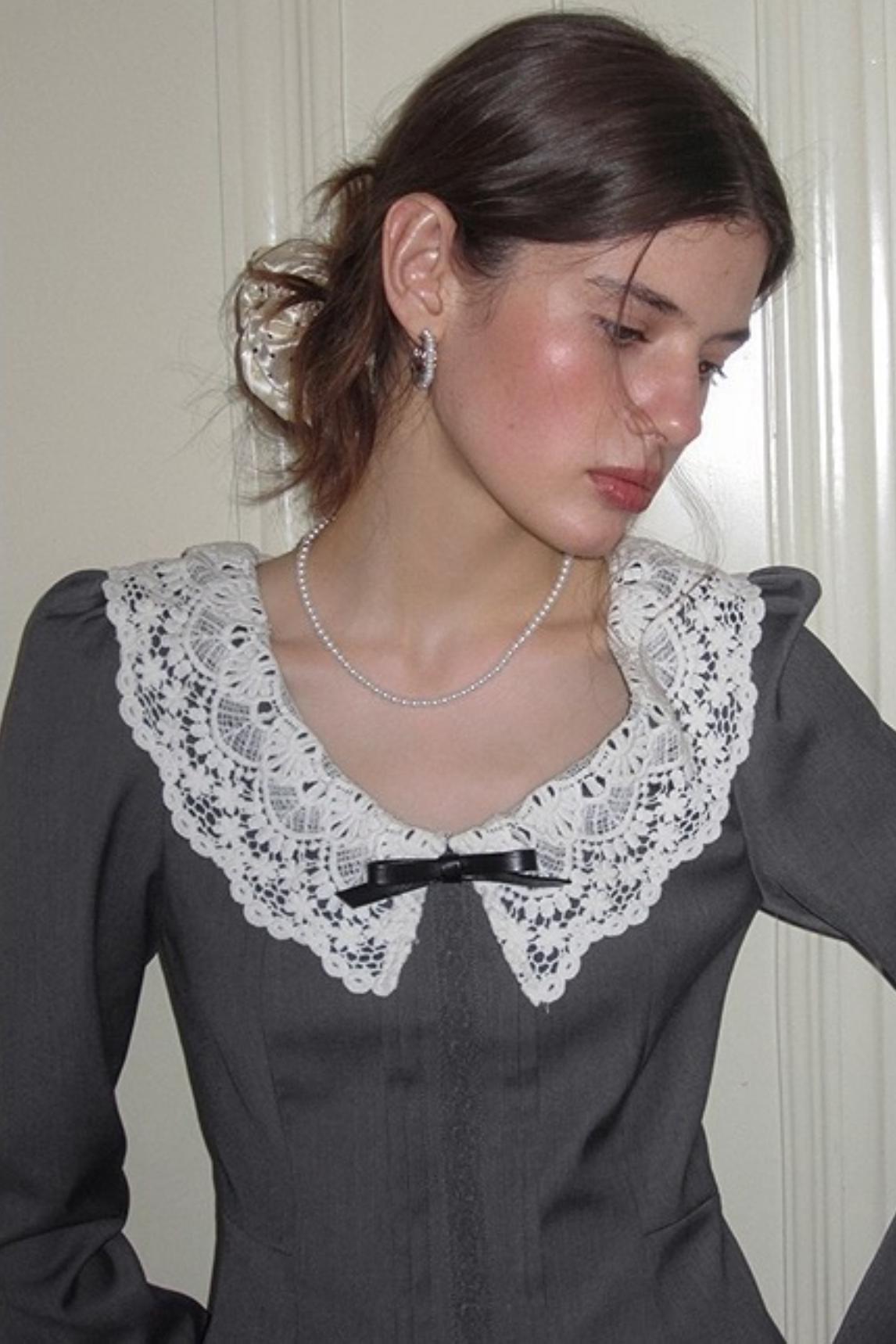 Grey Lace Bow Doll Dress