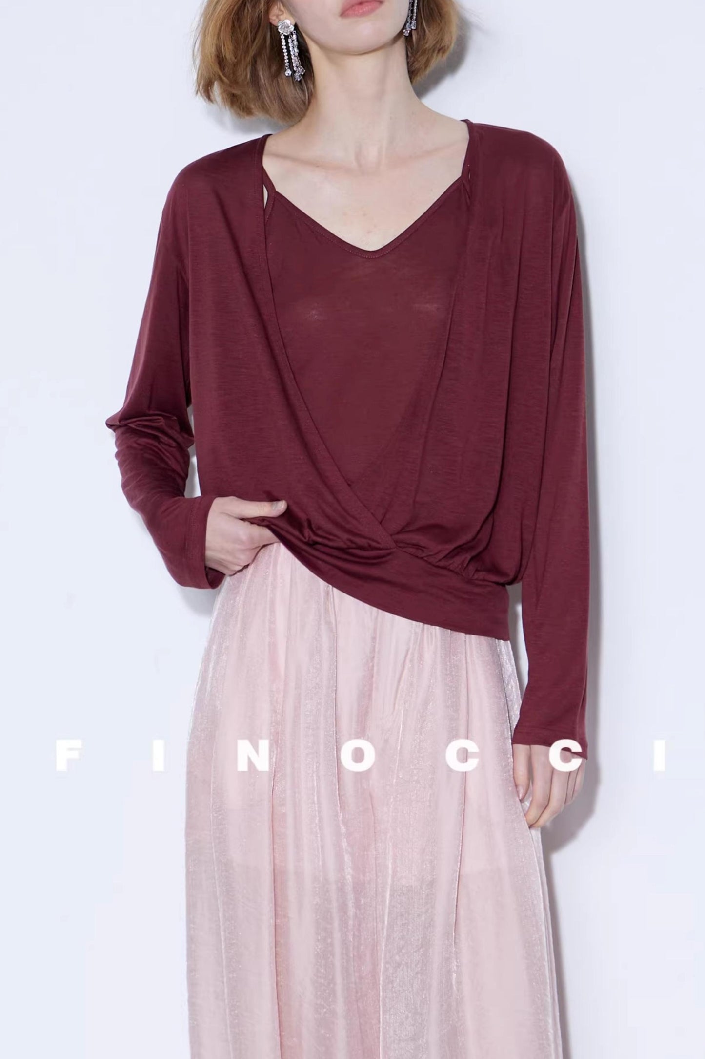Silk Linen Crossover Blouse Set