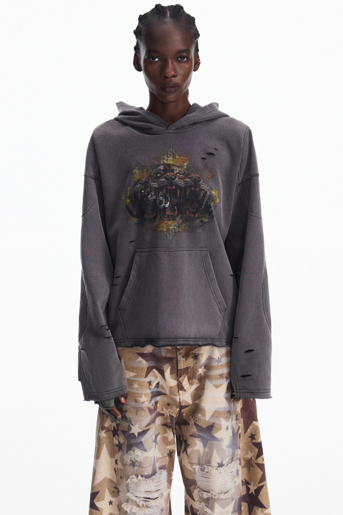 Stir-Fry Grey Hooded Top