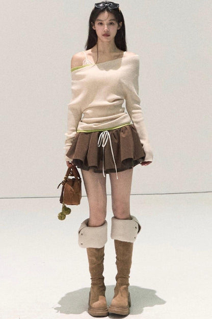 Wool Off-Shoulder Knit Top