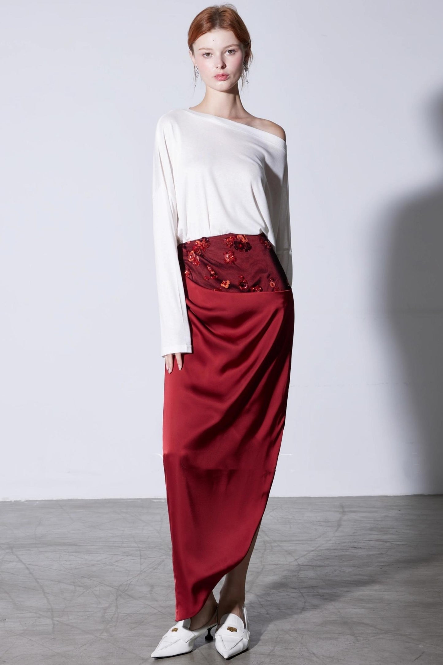 Autumn Pleated Sequin Satin Skirt