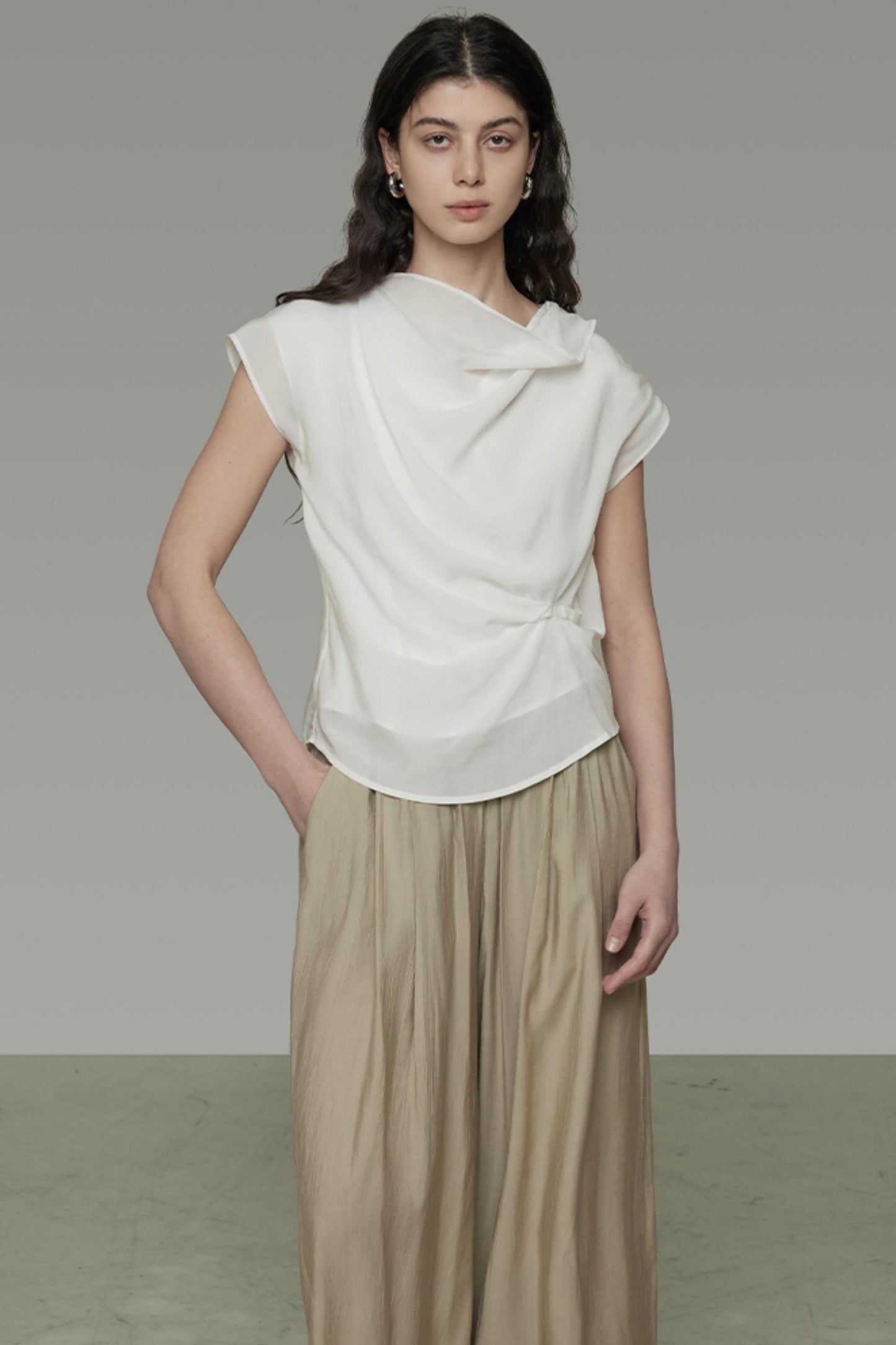 Irregular Neck White Blouse