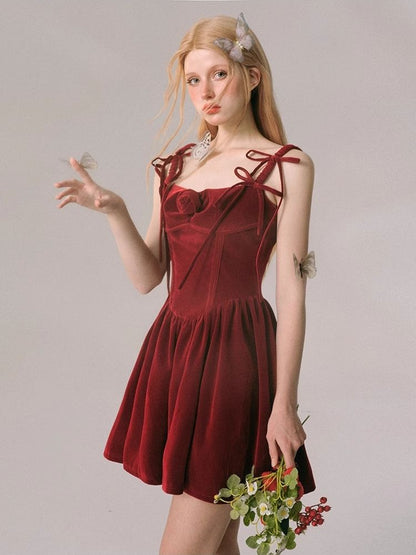 Velvet New Year's Red Halter Dress