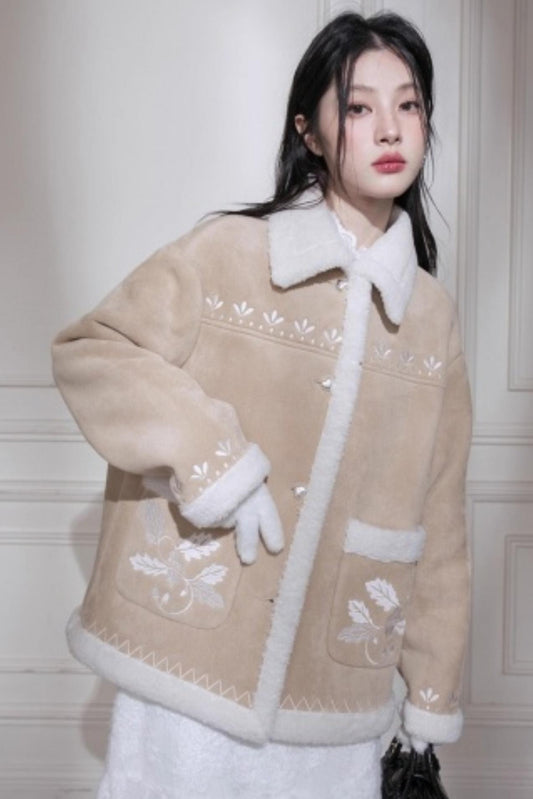 Suede Khaki Embroidery Jacket