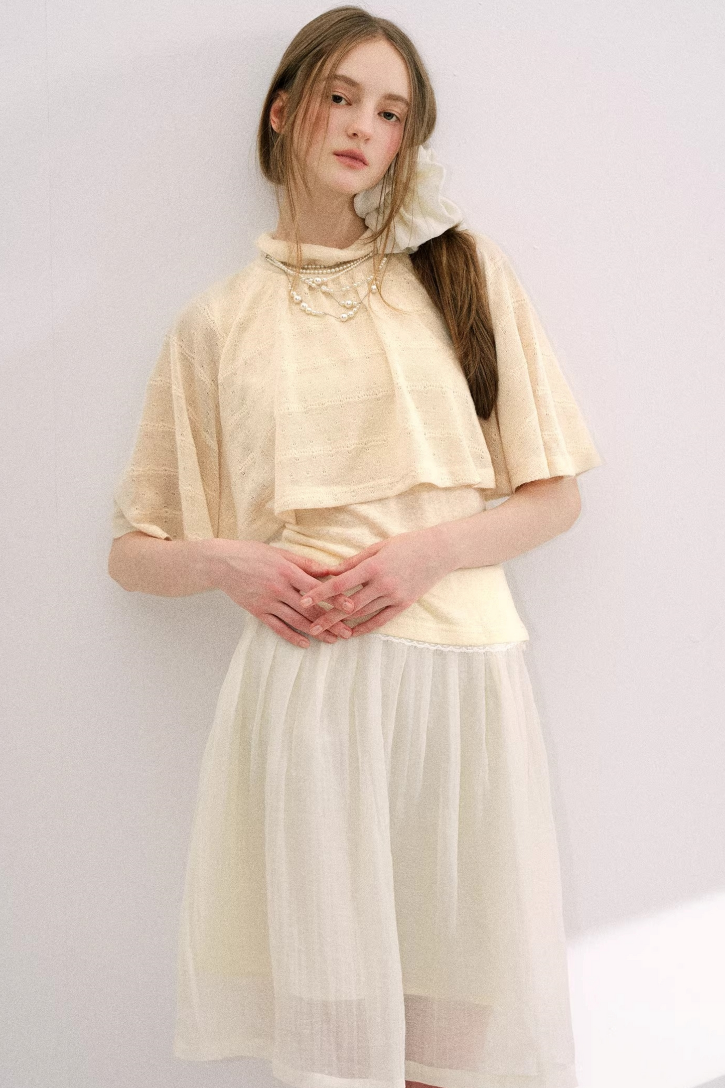 Light Yellow Waffle Knit Cape Top