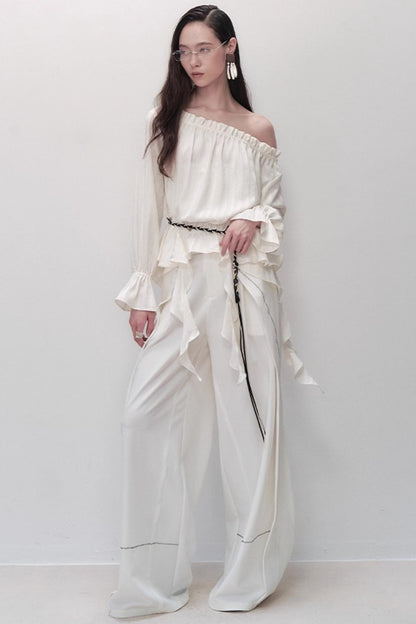 French Design One-Shoulder Ruffle Shirt