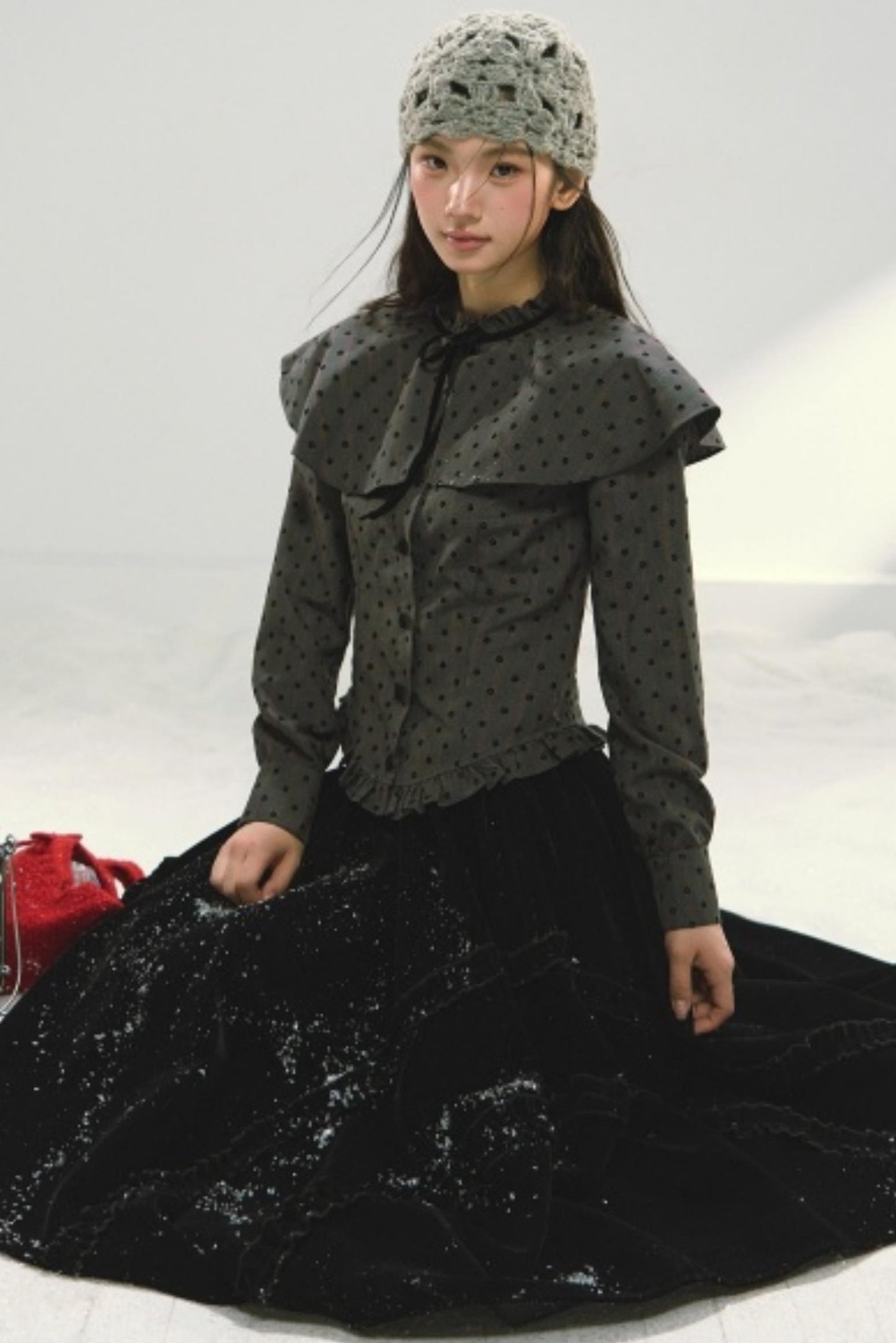 Plaid Velvet Floral Cape Top