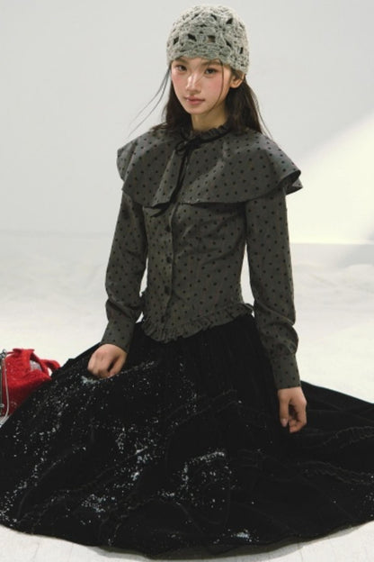 Plaid Velvet Floral Cape Top