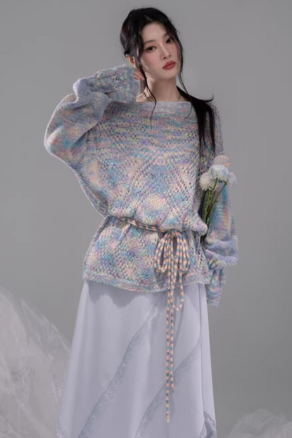 Flowing Gray-Blue Lace Skirt