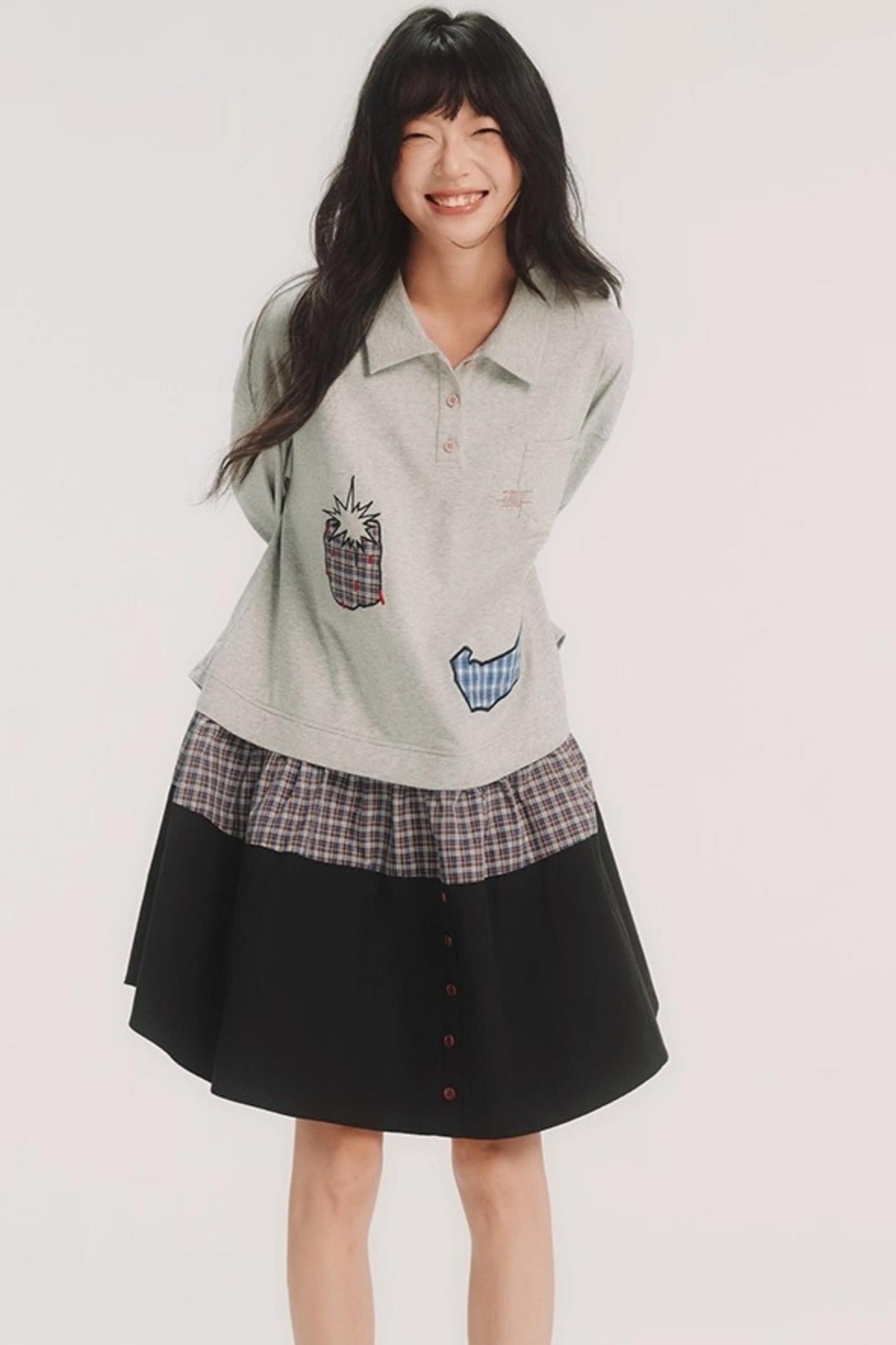 Check Fake Two-Piece Dress