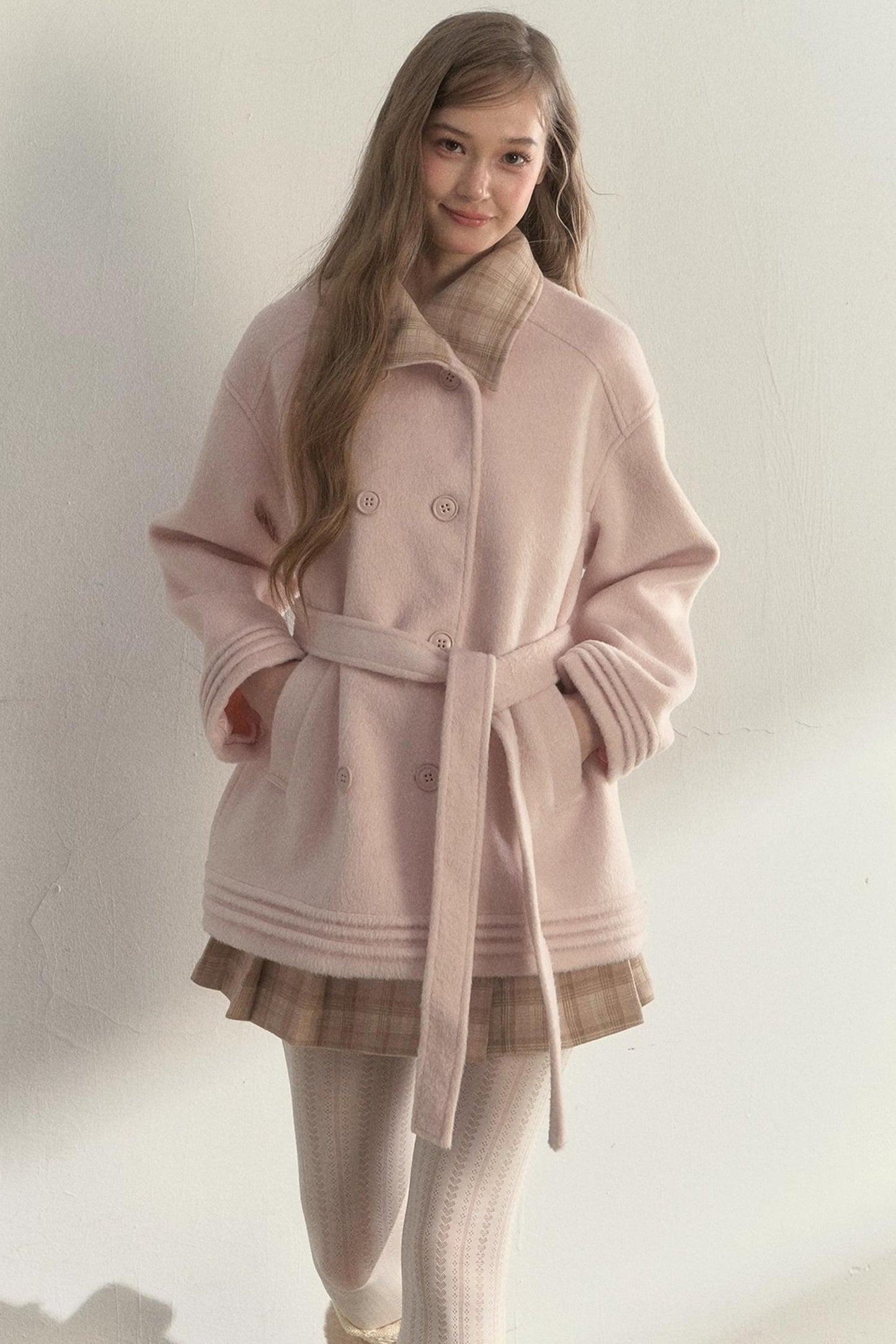 Plaid Double-Breasted Wool Coat