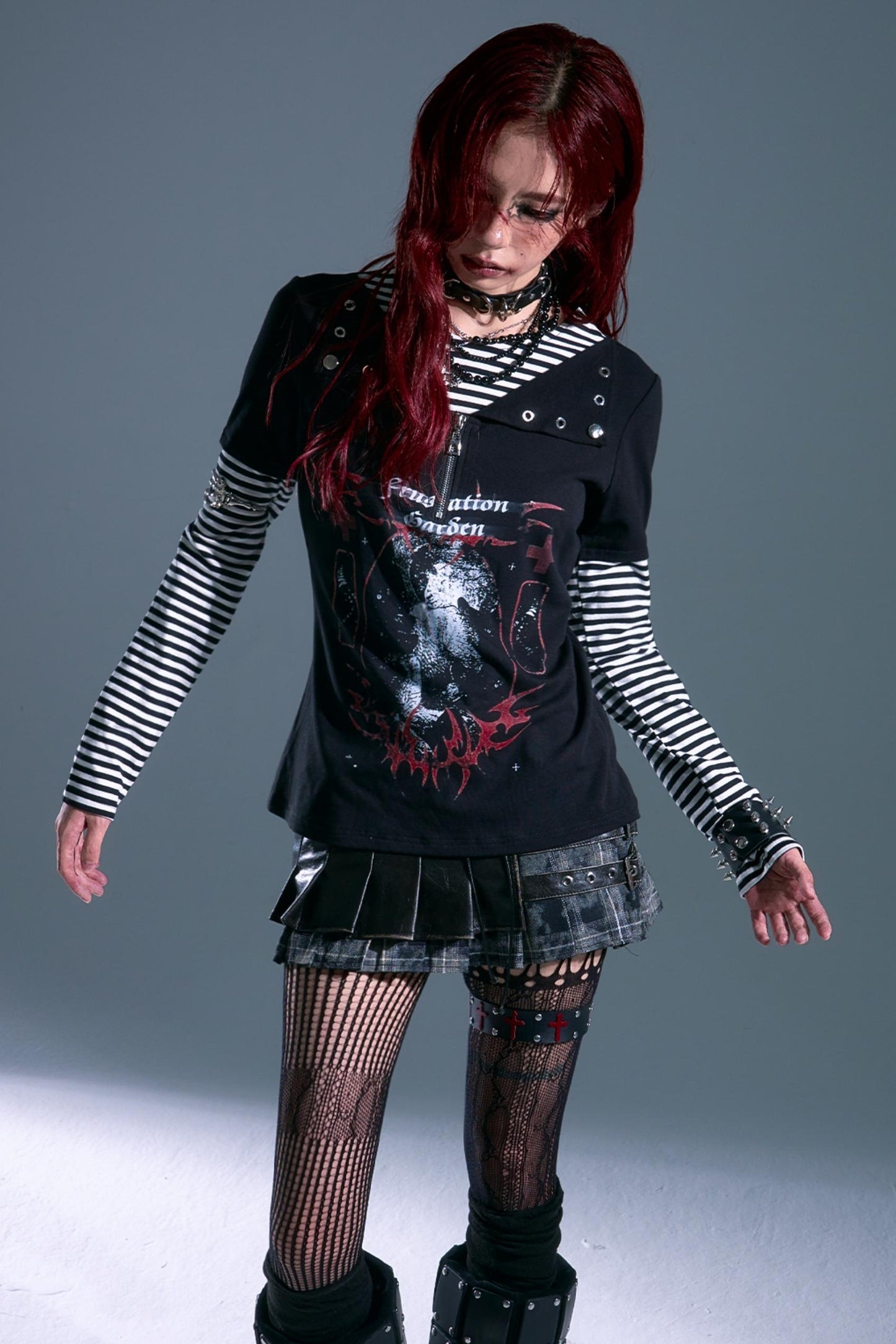 Punk Street Striped Print Long Sleeve Top