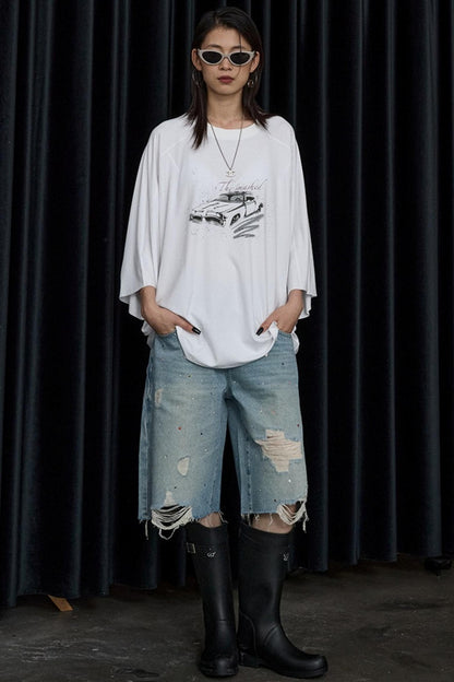 Vintage Car Print Cropped T-Shirt