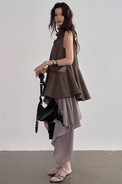 Earth-Toned Cape Dress