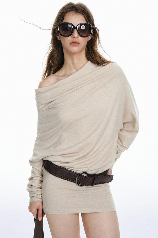 Lazy Style Off-The-Shoulder Knitted Dress