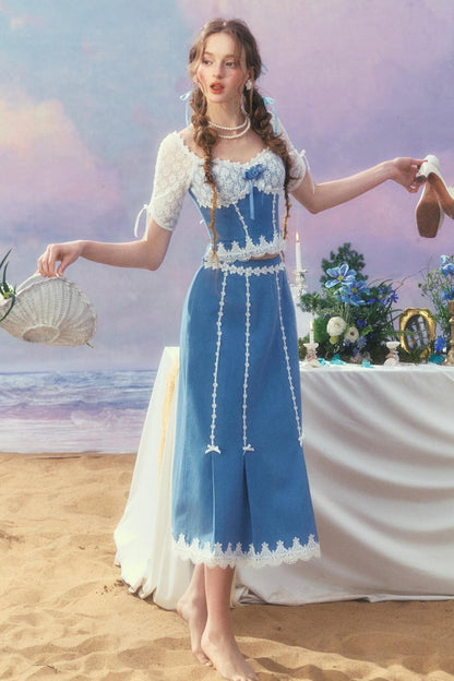 Patchwork Denim Skirt Set-Up