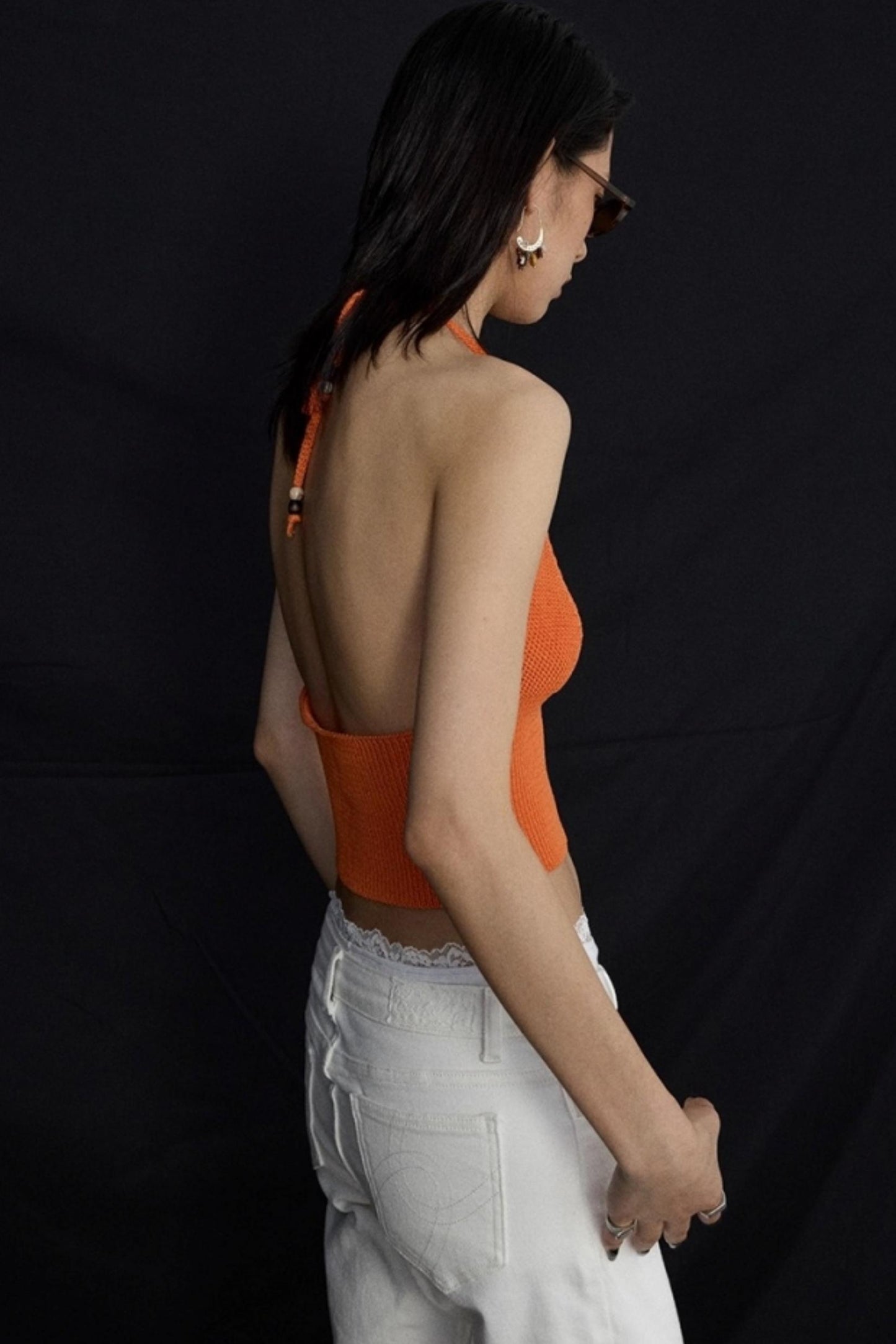 Orange V-Neck Knitted Vest