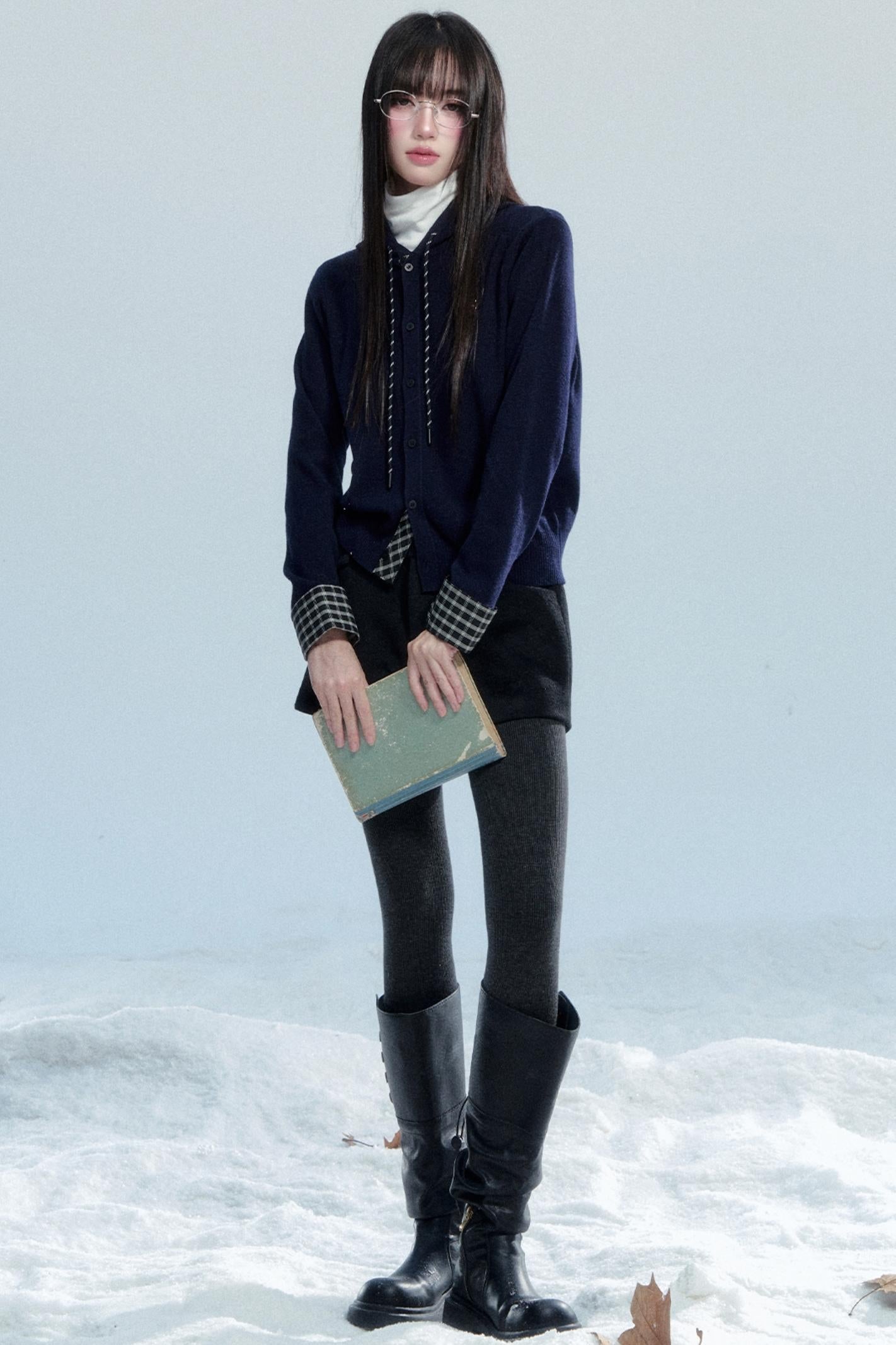 Plaid Patchwork Hooded Top