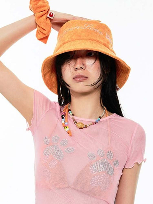 Towel Fabric Rhinestone Bucket Hat