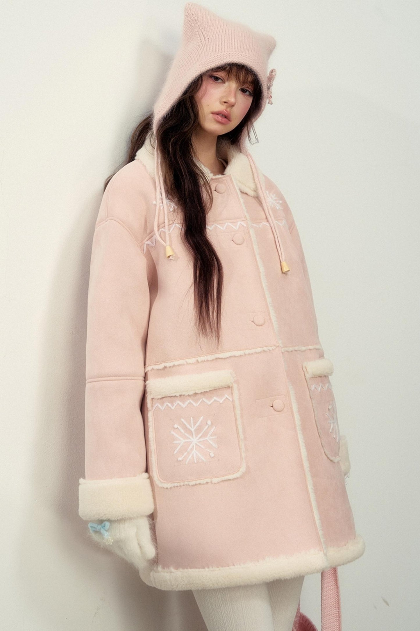 Snowflake Embroidered Suede Jacket