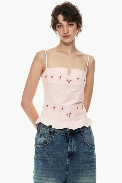 Embroidered Cotton Ruffled Top