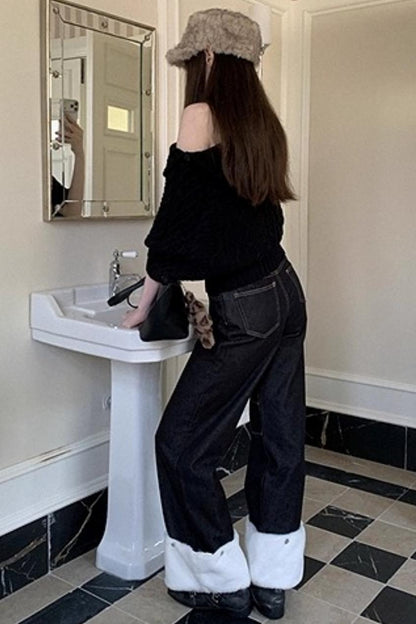 Black Eco-Friendly Frayed Hem Jeans