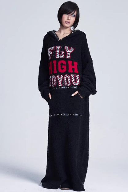 Soft Jacquard Hooded Long Sweater Dress