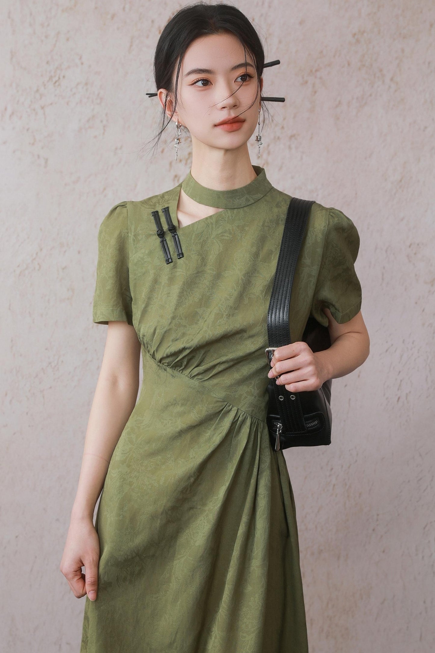 Plum Green Button Dress