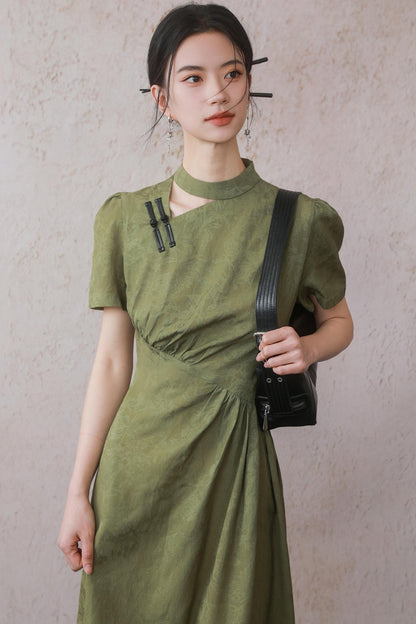 Plum Green Button Dress