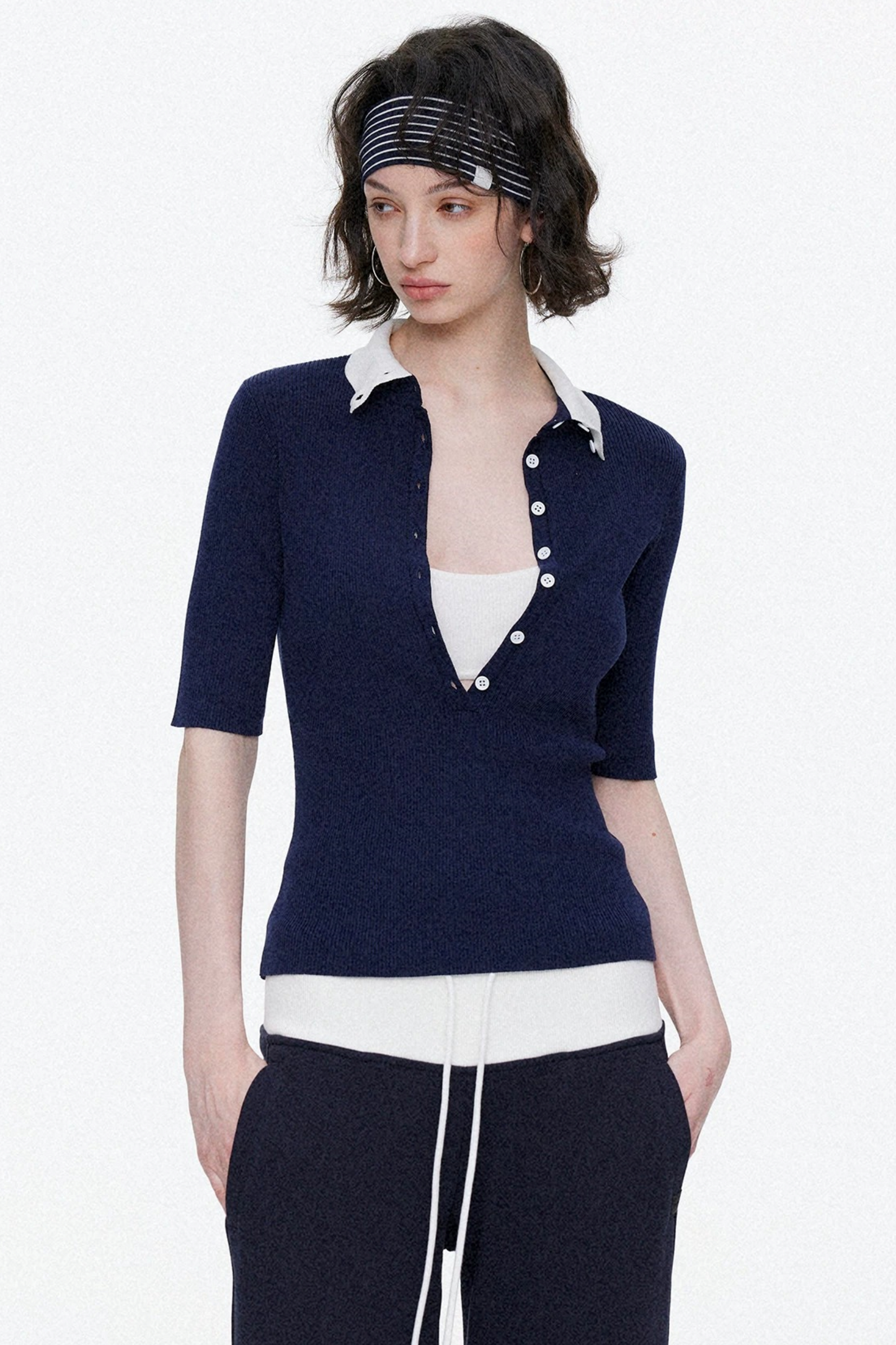 Lyocell Color-Blocked Fake Two-Piece Knit Top