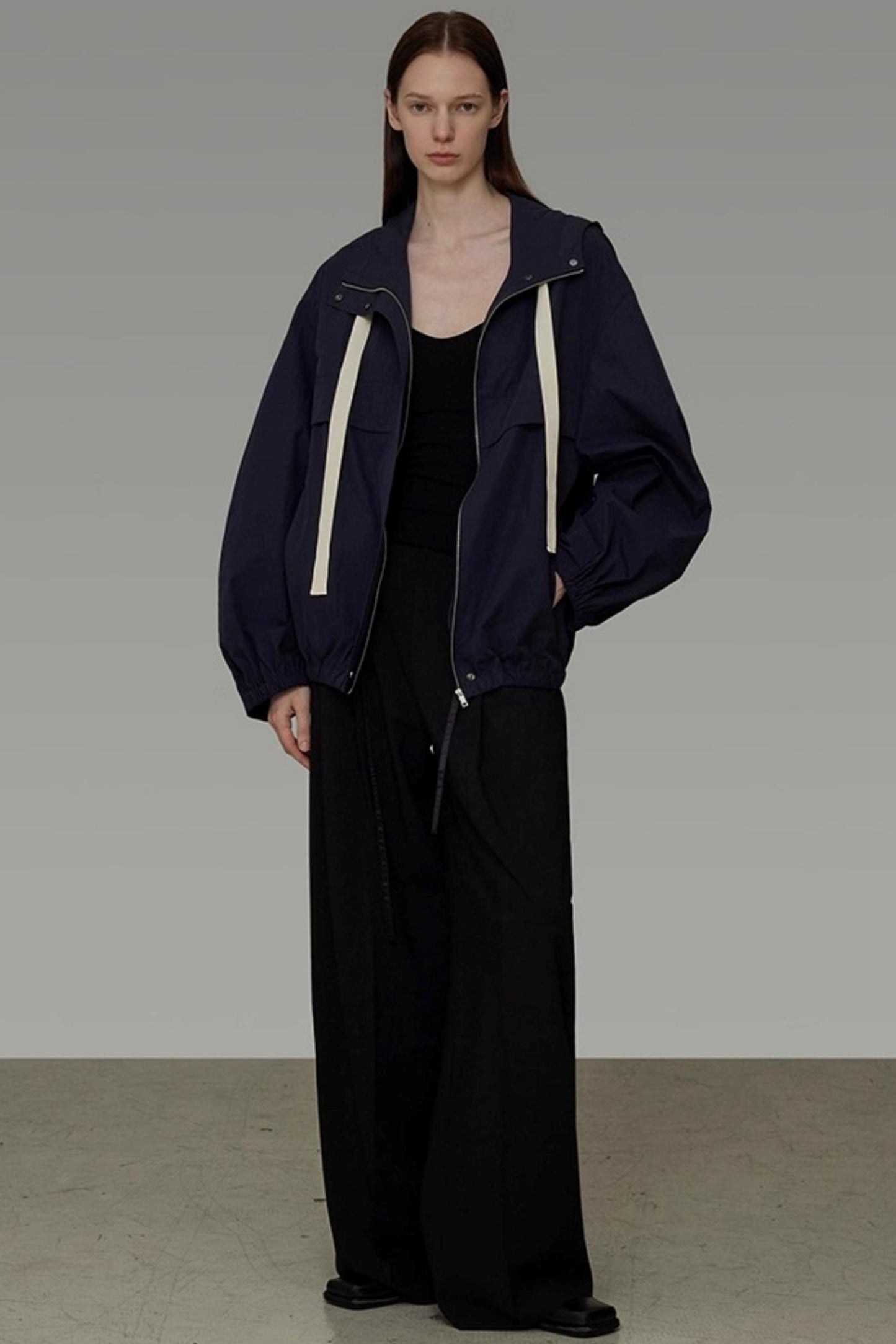 Navy Drawstring Slimming Jacket