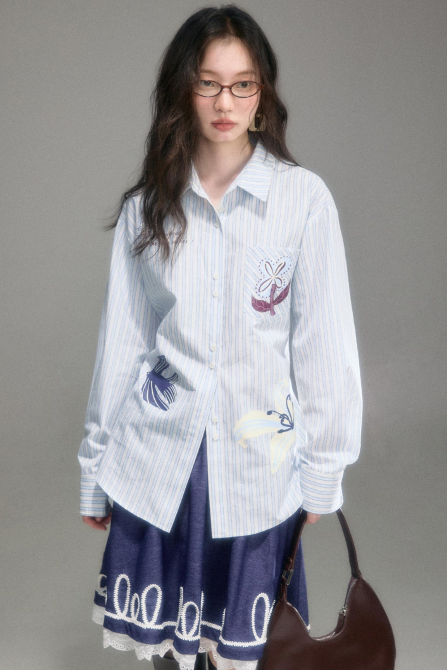 Embroidered Patchwork Denim A-Line Skirt