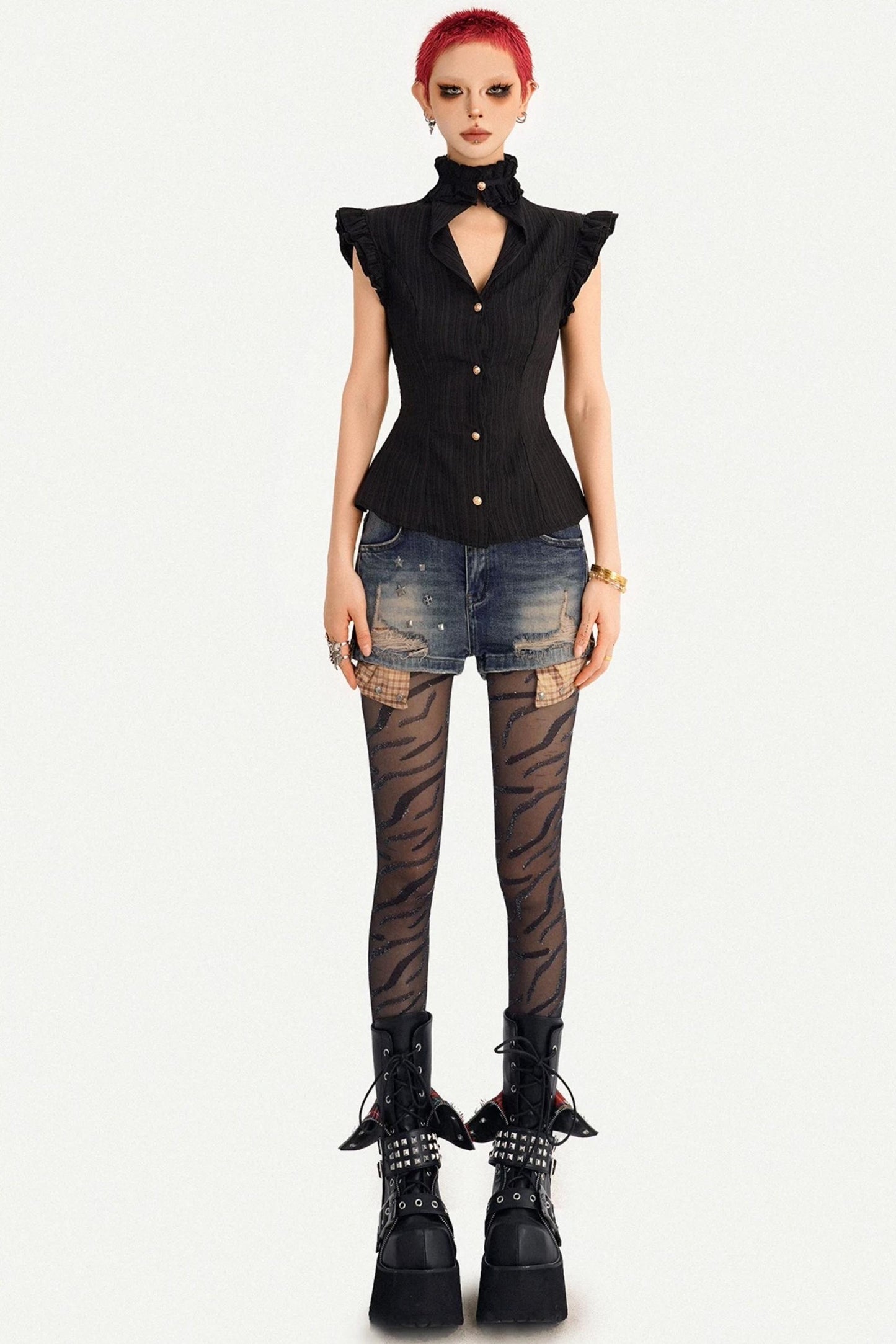 Gothic Black Ruffled Blouse